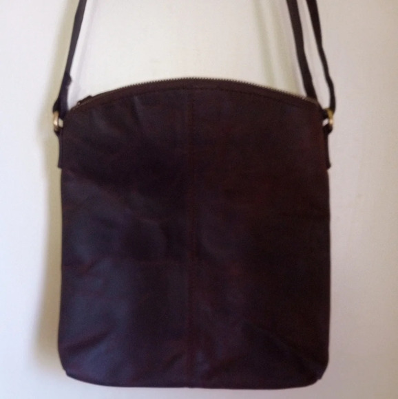 Rustic Dark brown floral embossed burnished leather crossbody bag - Picture 7 of 11